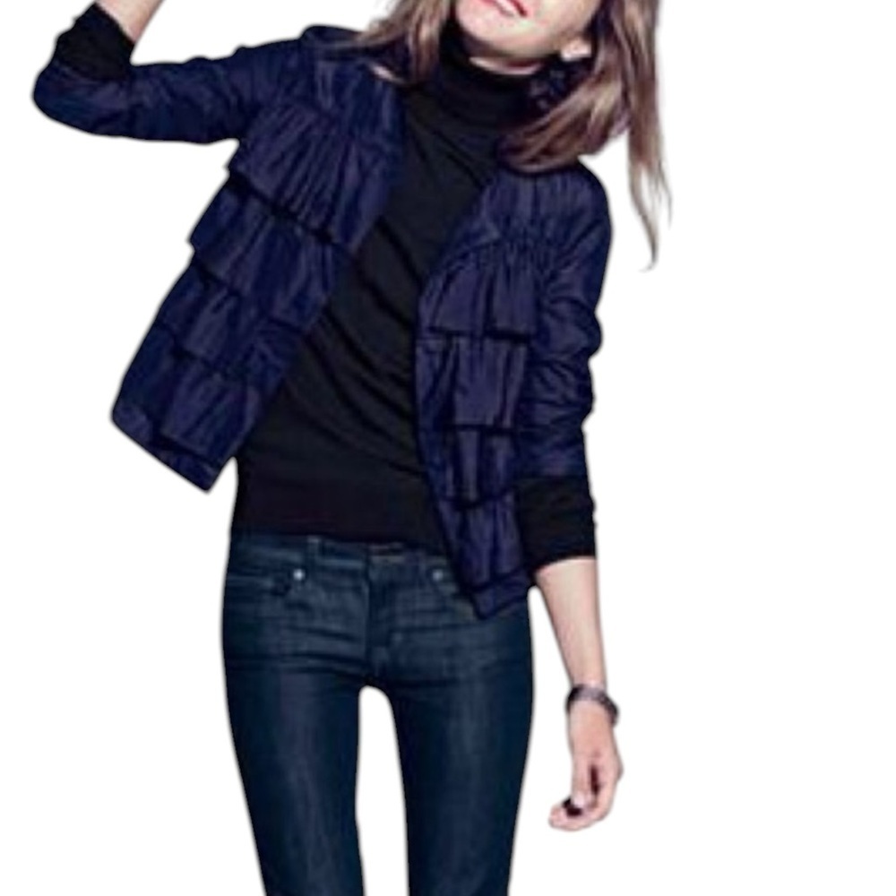 J. Crew Silk‎ Taffeta Cascade Women's Navy Ruffled Jacket